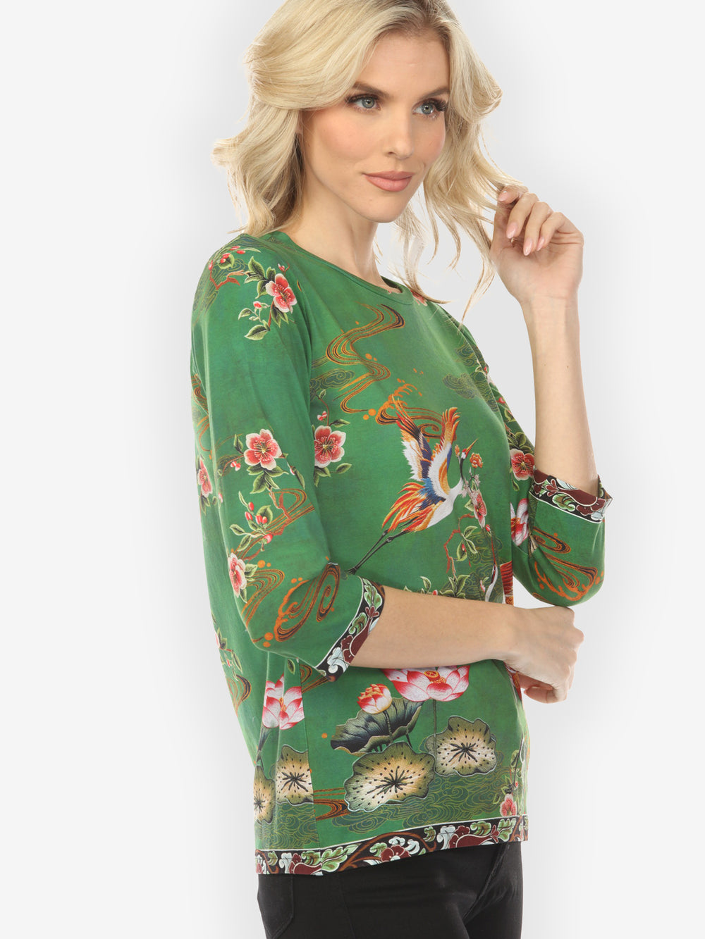 Elegant Crane Lotus ¾ Sleeve Tee
