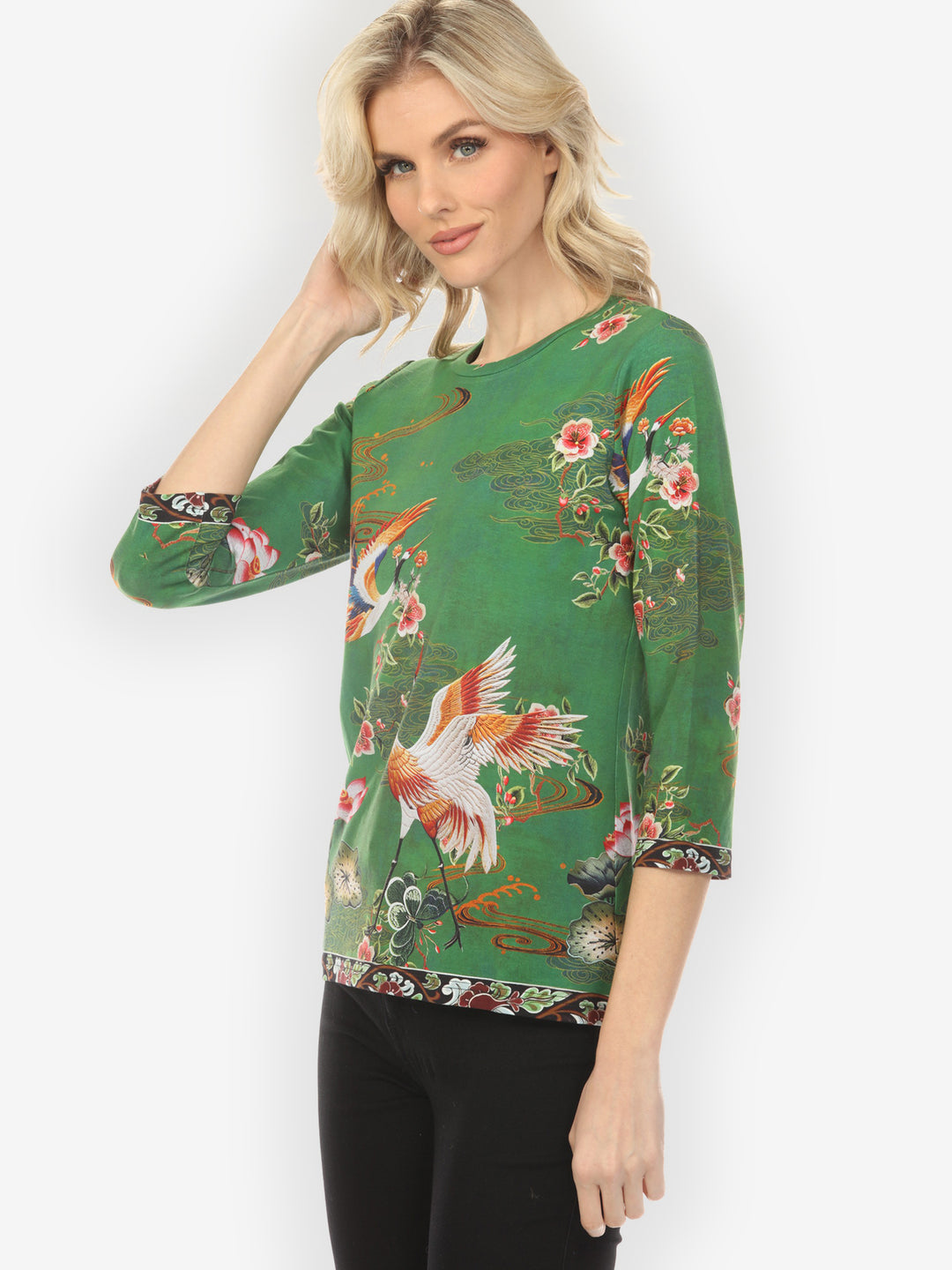 Elegant Crane Lotus ¾ Sleeve Tee