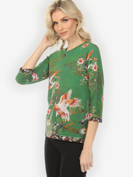 Elegant Crane Lotus ¾ Sleeve Tee