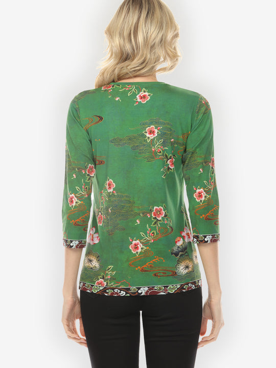 Elegant Crane Lotus ¾ Sleeve Tee