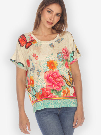 Butterfly in Flight Cream Cap Sleeves Tee