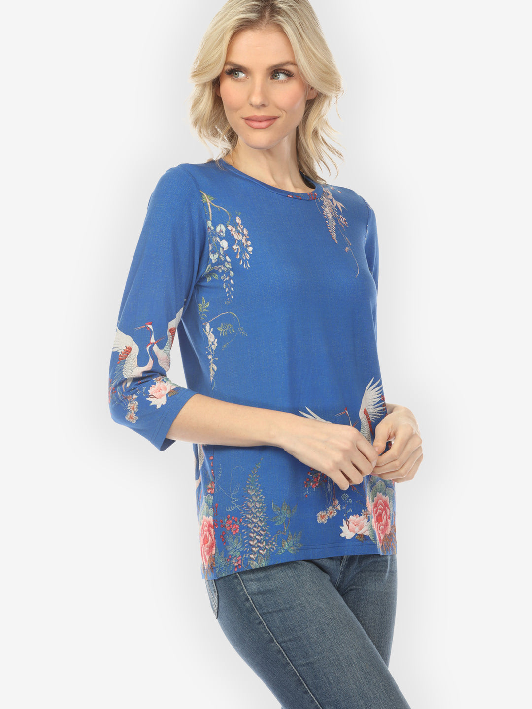 Wisteria Butterflies Crane in Blue ¾ Sleeve Tee