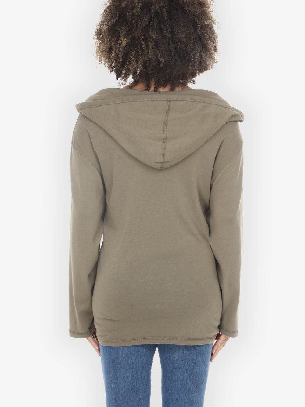 Flamingo Flower Khaki Cotton V-Neck Hoodie - 3X