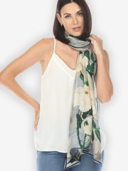 White Peony in Baby Blue Silk Scarf