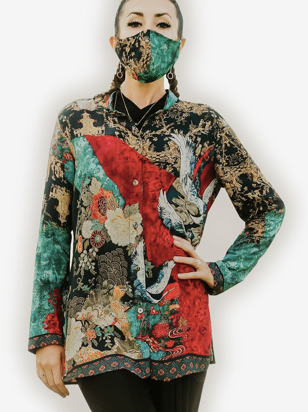 Vintage Crane Flowers Classic Style Tunic