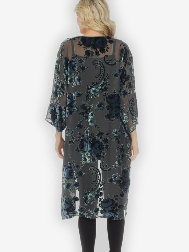 Long Silk Blend Burnout Velvet Duster