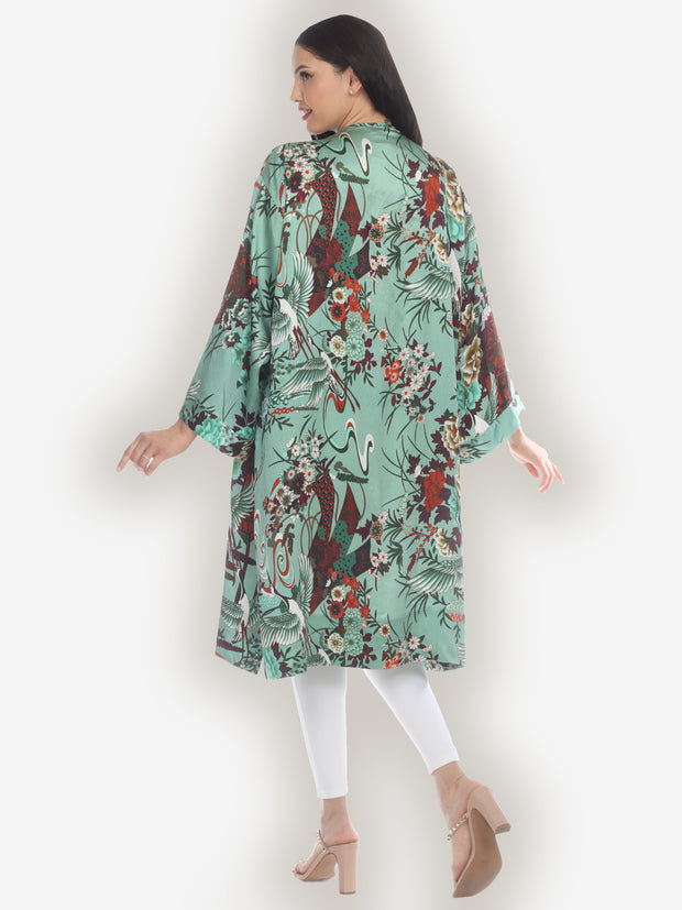 Crane And Carriage Silk Kimono Duster