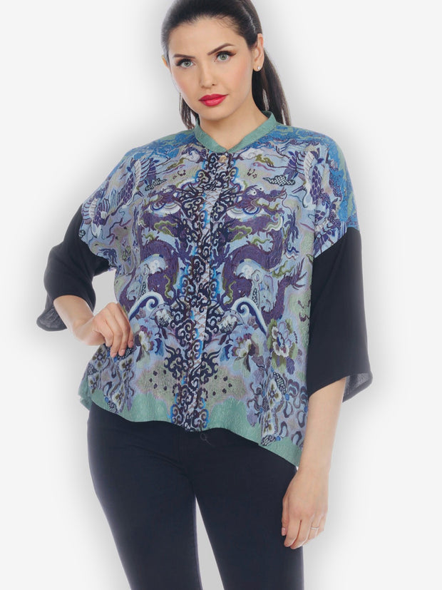 Dragon and Waves Square Silk Top