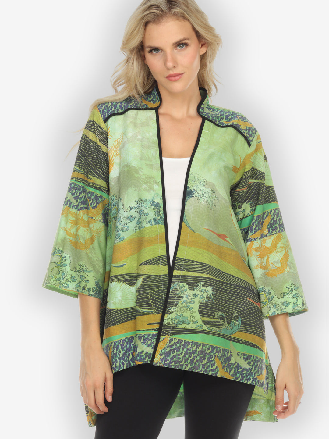 Crane Flying Sky Sage Kimono