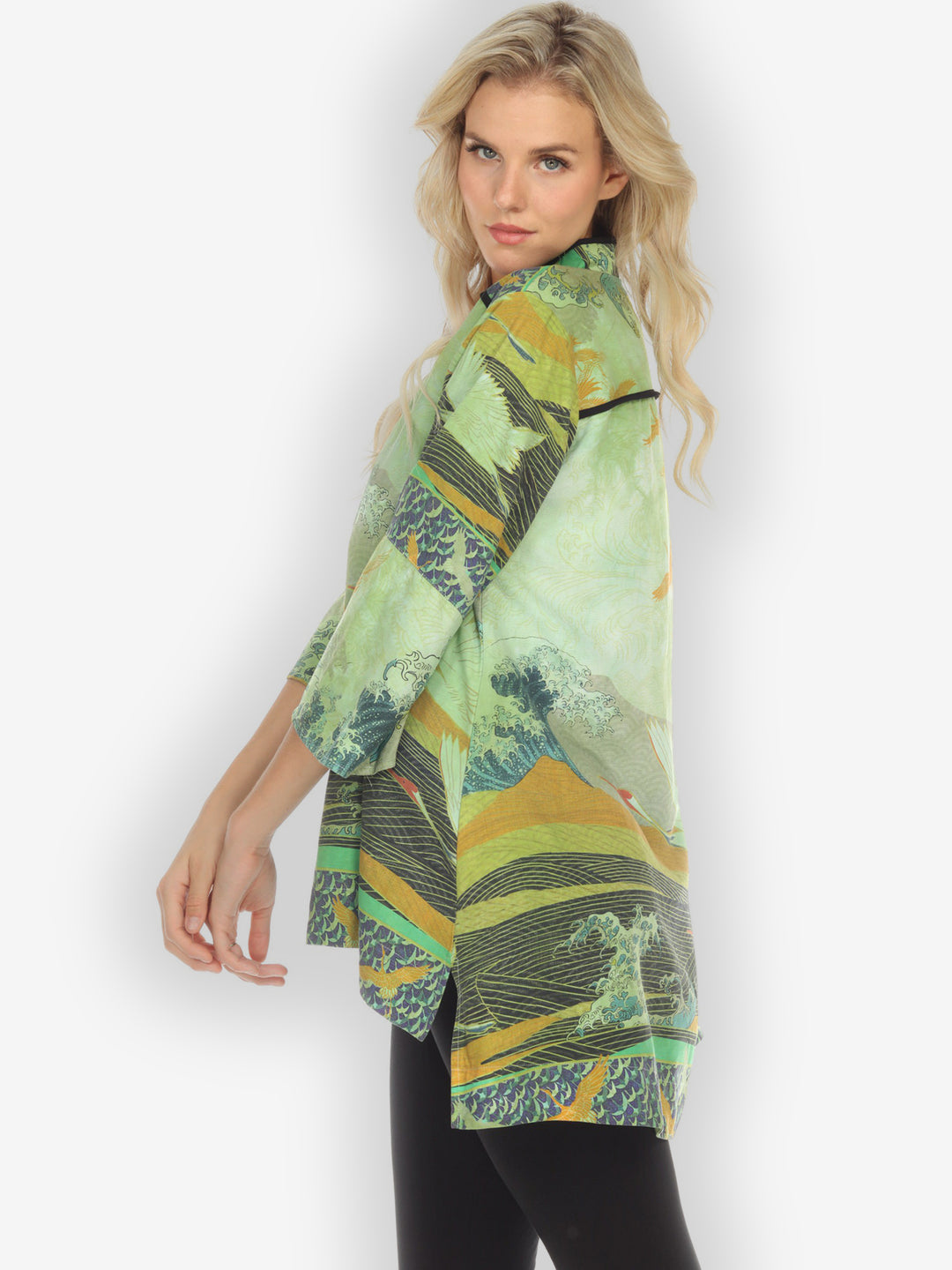 Crane Flying Sky Sage Kimono