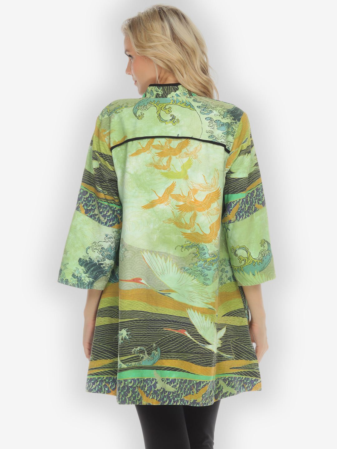 Crane Flying Sky Sage Kimono