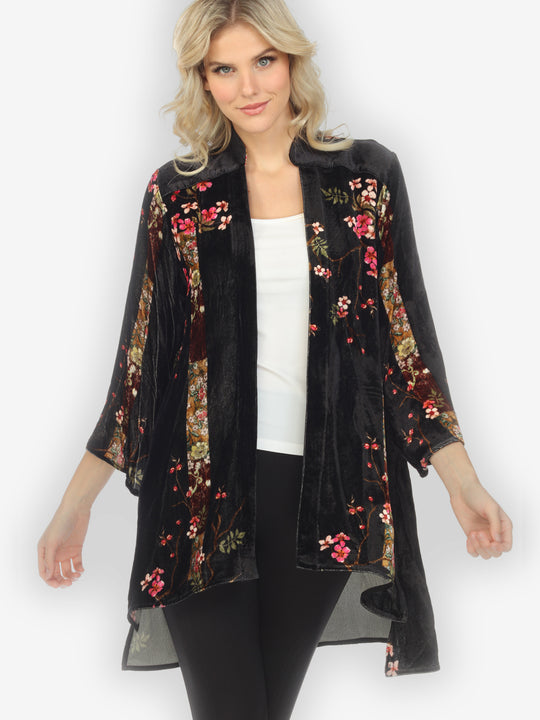 Vintage Bamboo Flowers Velvet Kimono