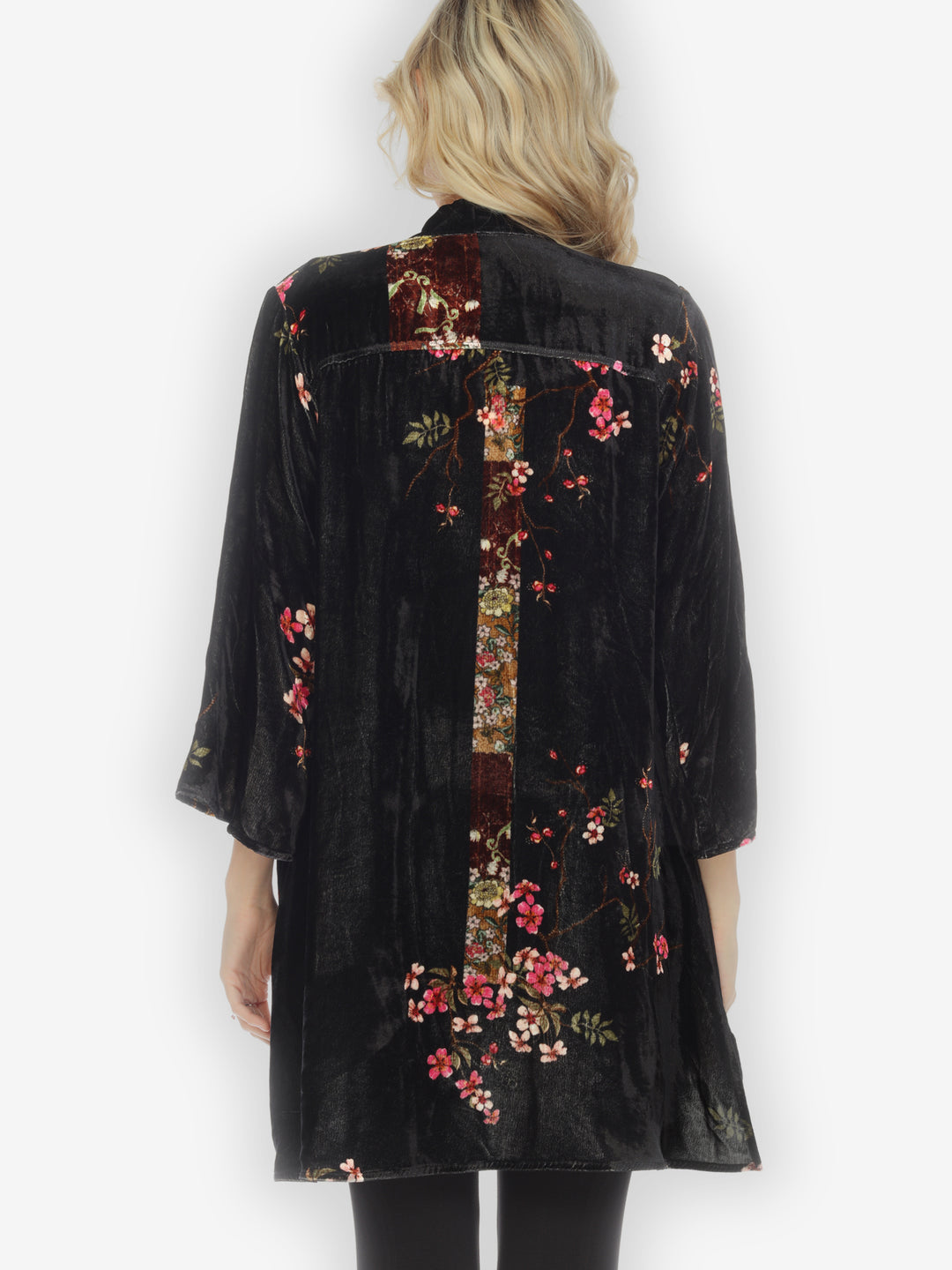 Vintage Bamboo Flowers Velvet Kimono