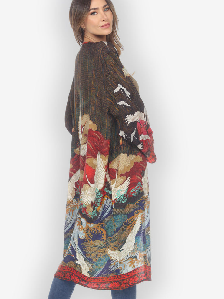 Open Front Silk Kimono Duster