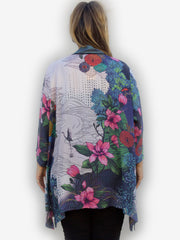 Border Crane Flowers Kimono Top