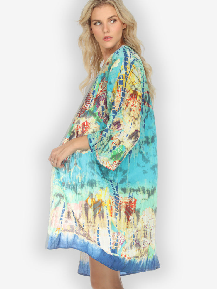 Flowers Water Sky Tie Dye Kimono