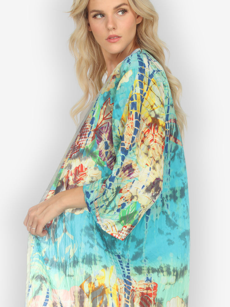 Flowers Water Sky Tie Dye Kimono