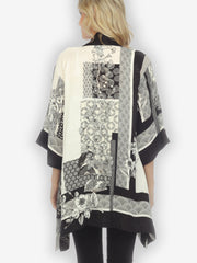 Black White Blossom Silk Kimono