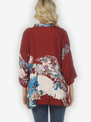 Diamonds and Flowers Notch Collar Silk Blouse