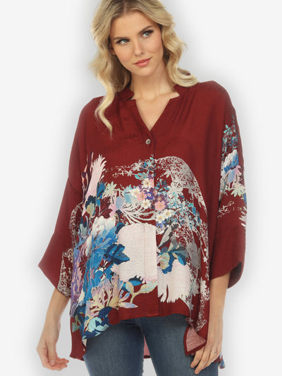 Diamonds and Flowers Notch Collar Silk Blouse