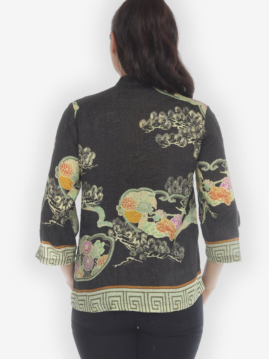 Antique Silk Crane Citron Style Silk Blouse
