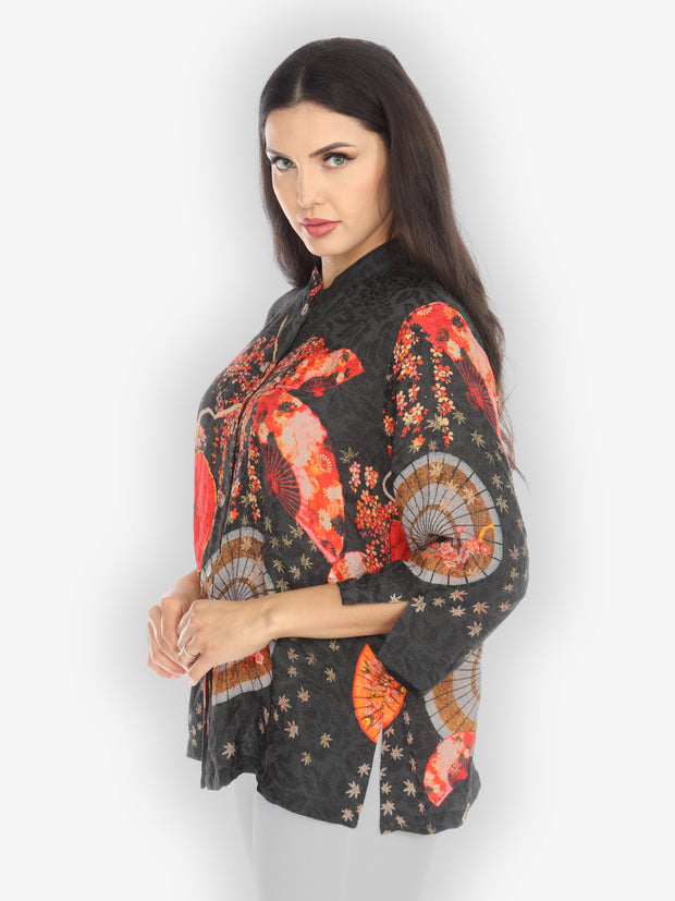 Blossoms and Fans Silk Blouse