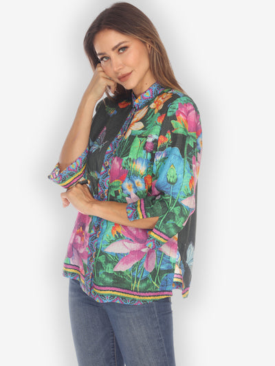 Botanical Butterfly Black Citron Style Blouse