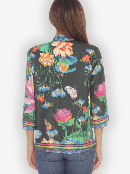Botanical Butterfly Black Citron Style Blouse
