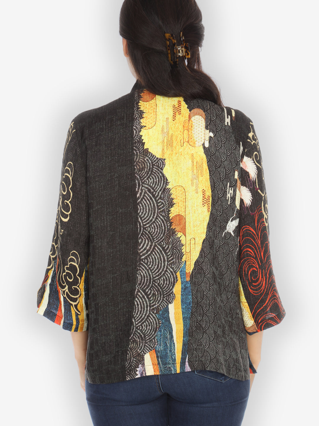 Chrysanthemum Crane Citron Style Silk Blouse
