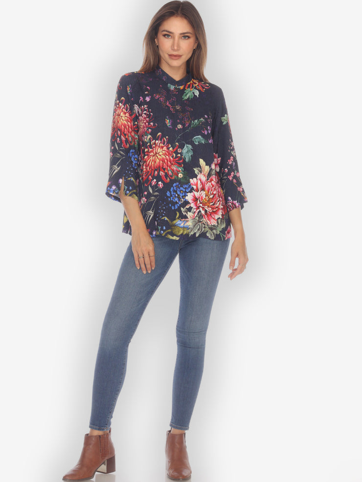 Colorful Fall Flowers Citron Style Silk Blouse
