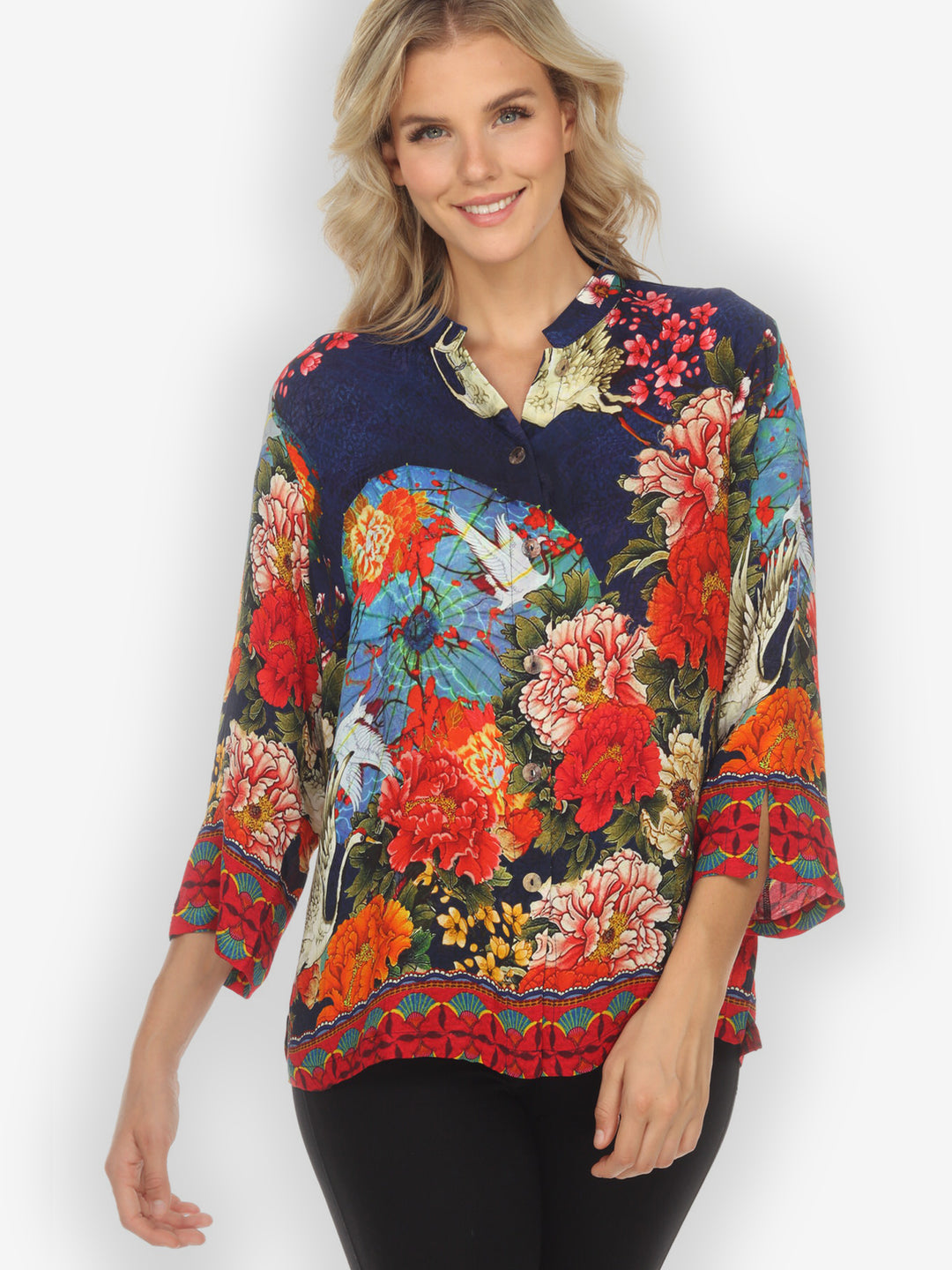 Crane Paradise Citron Style Silk Blouse