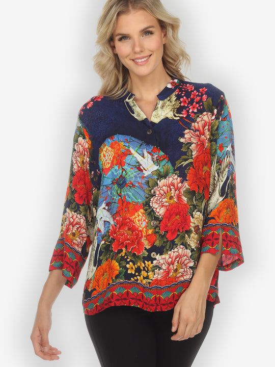 Crane Paradise Citron Style Silk Blouse