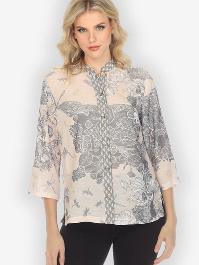Dragonfly with Lotus Rayon Blouse