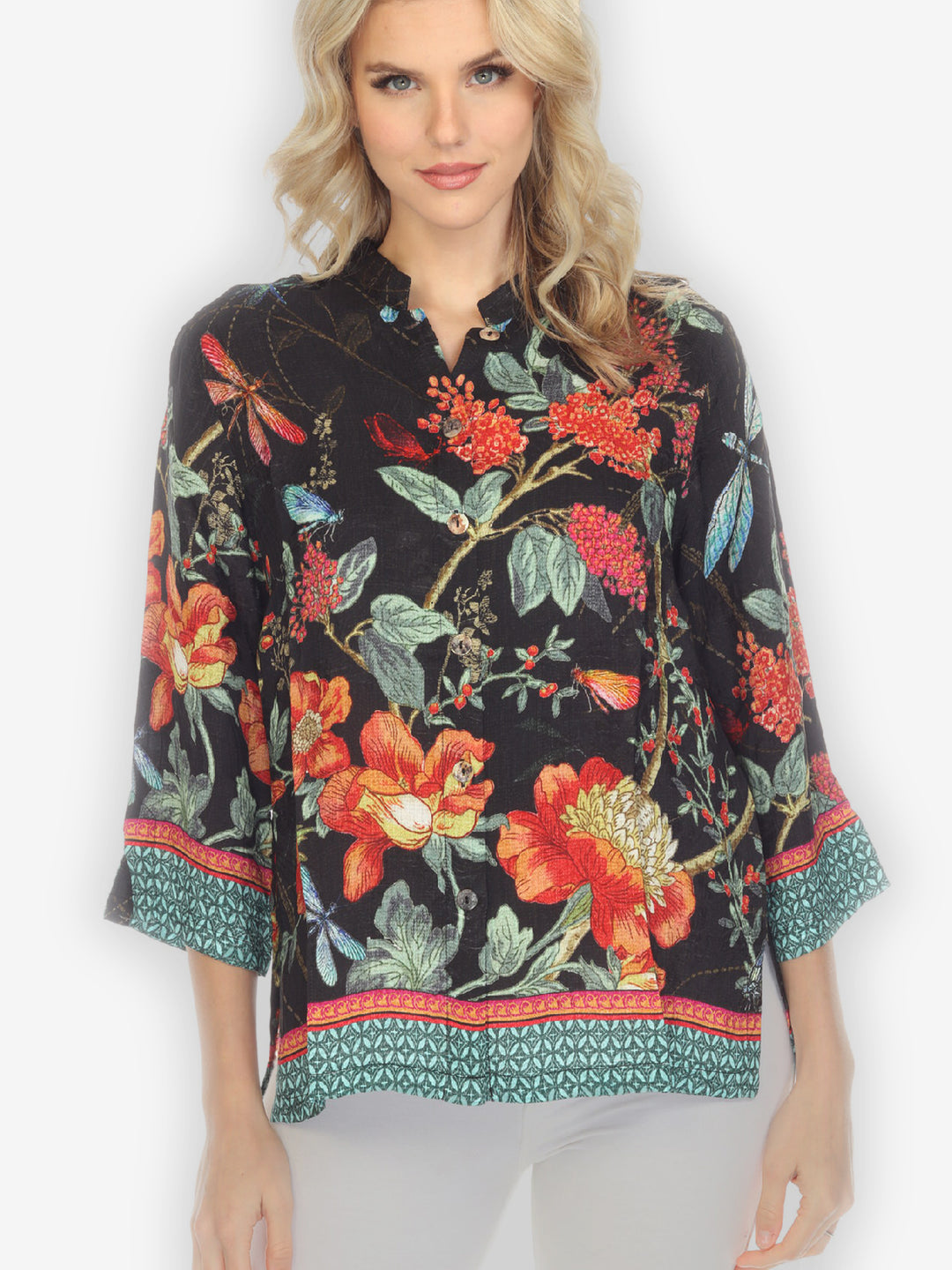 Elegant Darling Border Silk Blouse