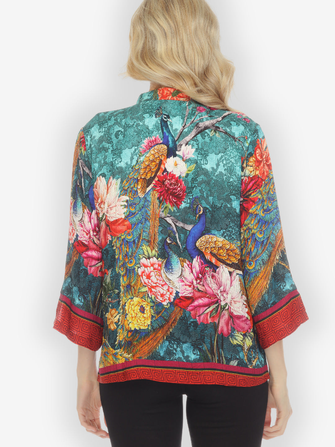 Flowers and Peacock Feathers Silk Blouse