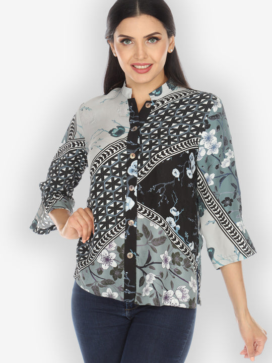 Flower Arrangement Silk Blouse