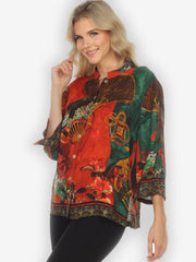 Fans and Water Citron Style Silk Blouse