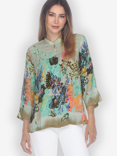 Floral Butterfly Bamboo Silk Blouse