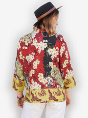 Floral with Cranes Silk Blend Blouse