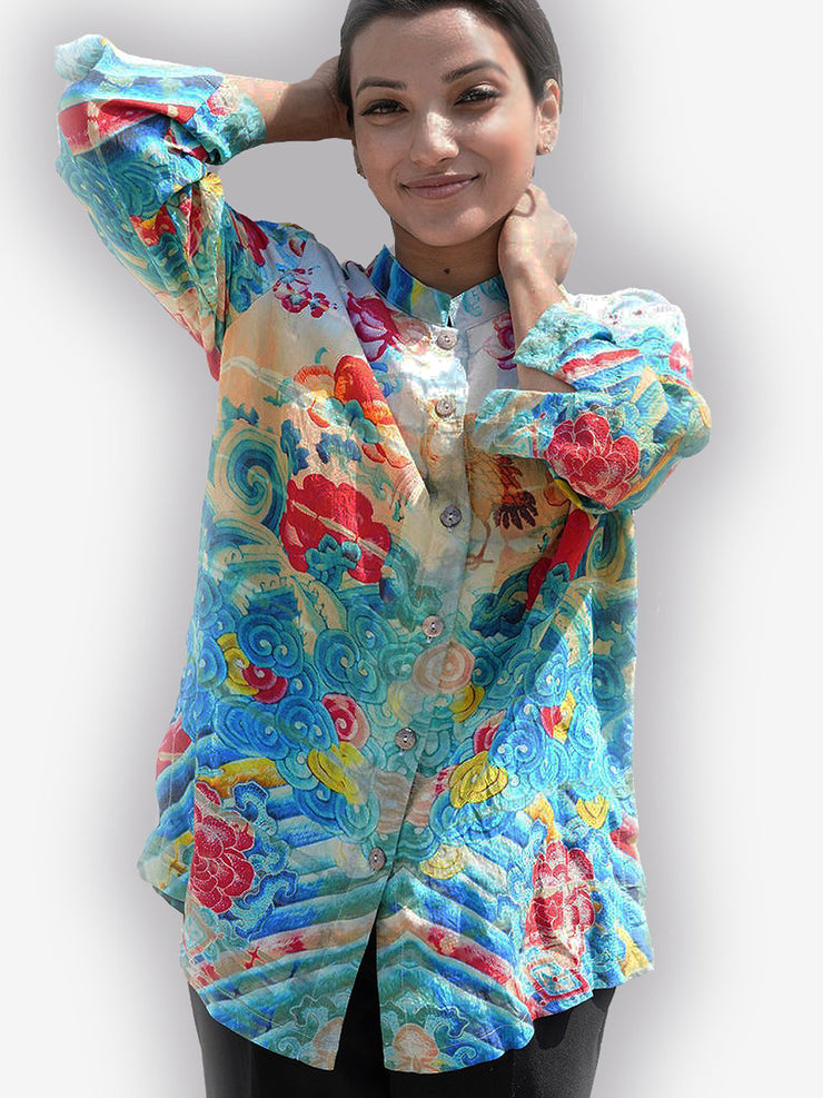 Flowers Waves Tie Dye Rayon Blouse