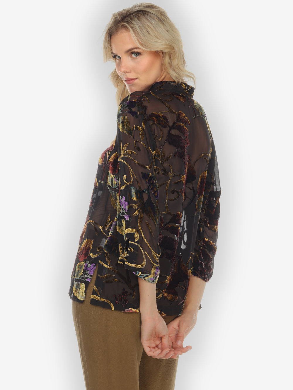 Gold Leaf and Flower Velvet Blouse