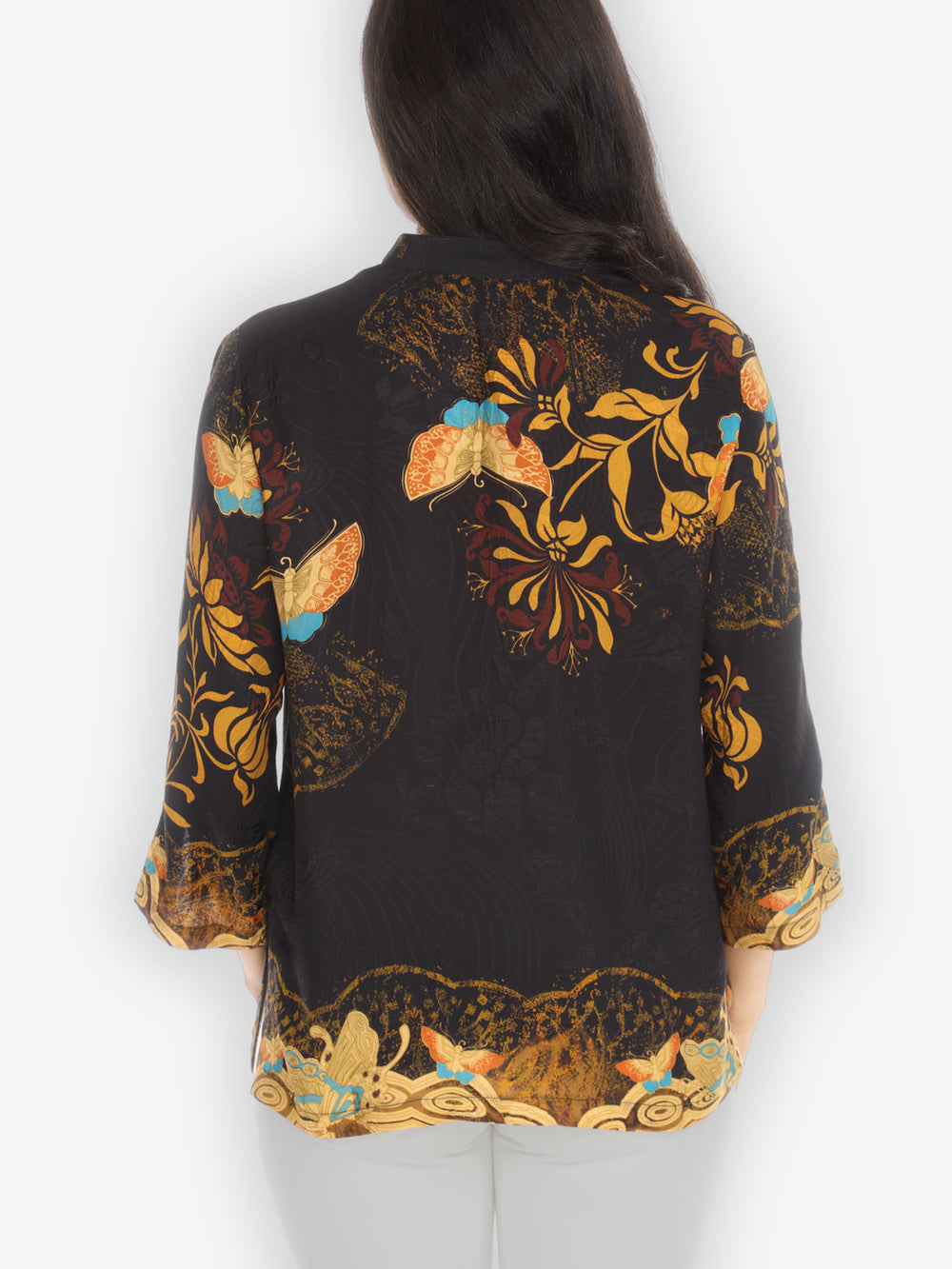 Golden Love Butterfly Citron Style Silk Blouse