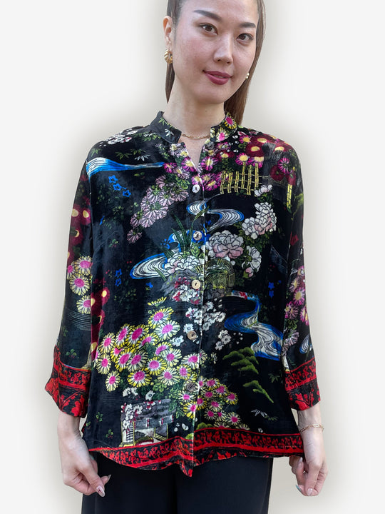 Citron Silk Blend Velvet Blouse