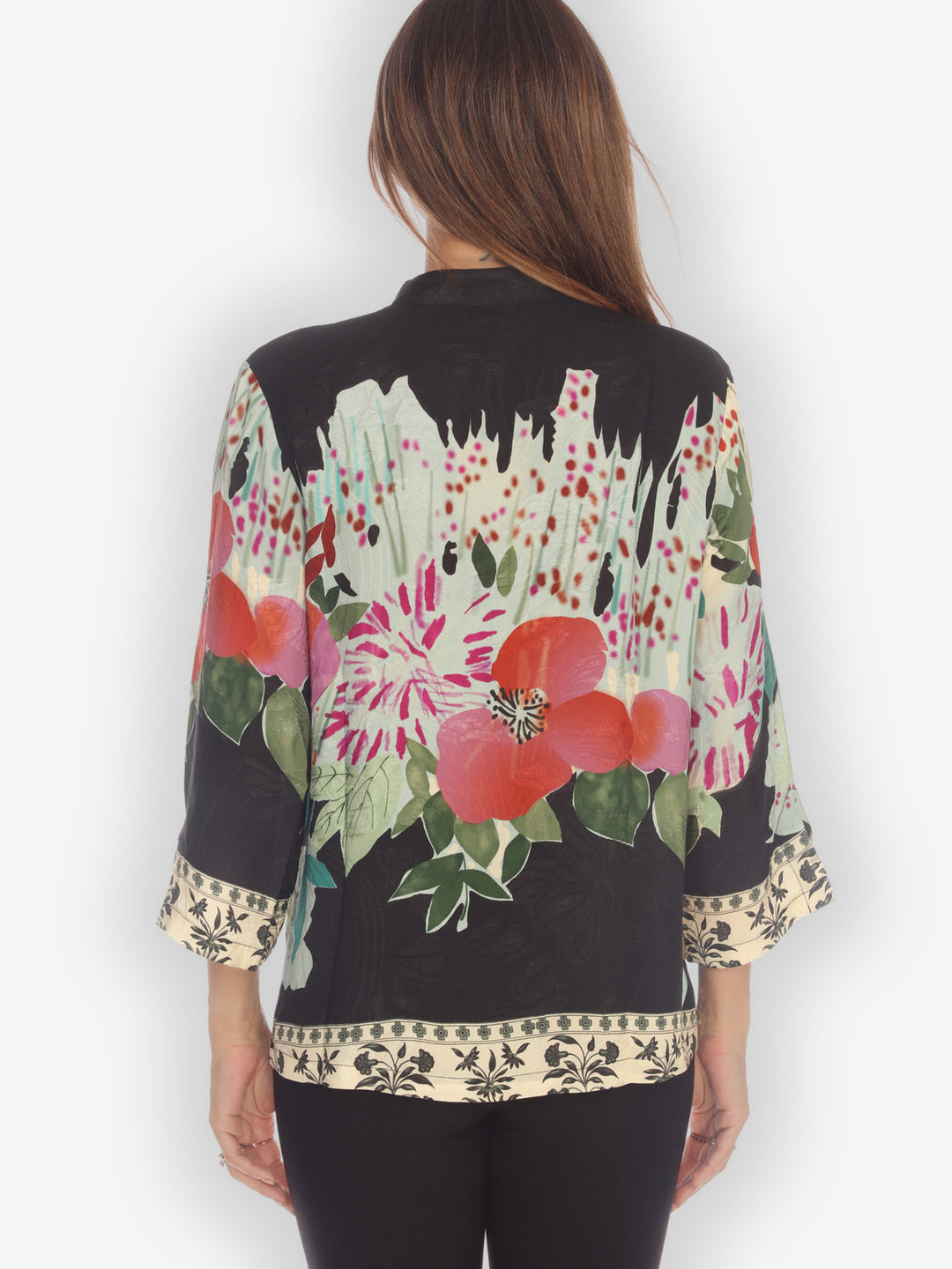 Hand Painted Flower Silk Blouse
