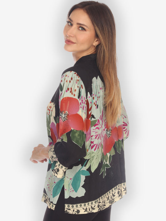 Hand Painted Flower Silk Blouse