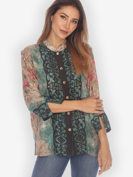 Lattice Border Citron Style Silk Blouse