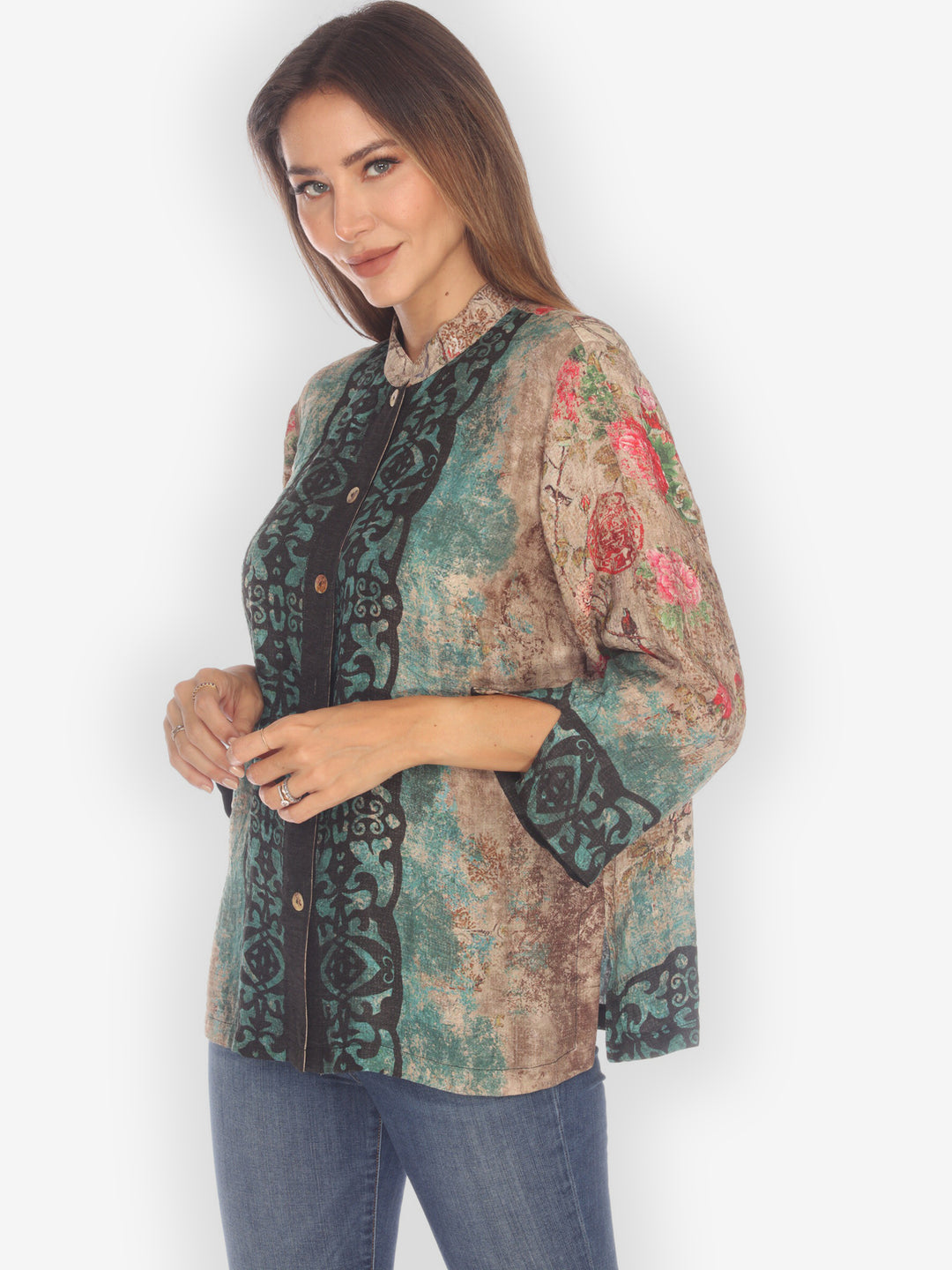 Lattice Border Citron Style Silk Blouse