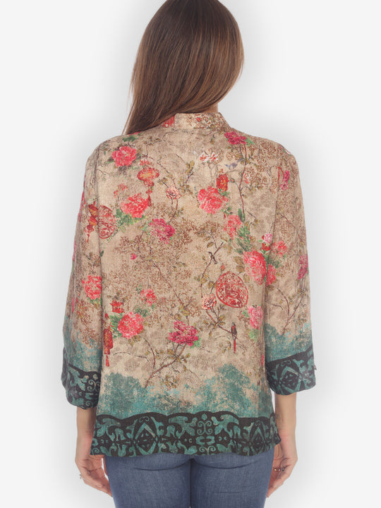 Lattice Border Citron Style Silk Blouse