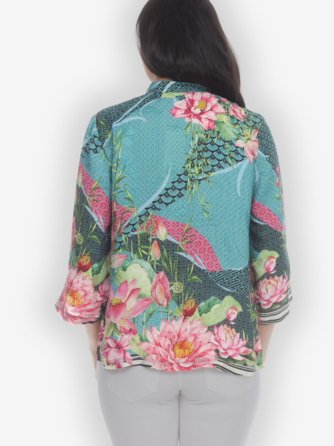 Lotus Flower Border Silk Blouse