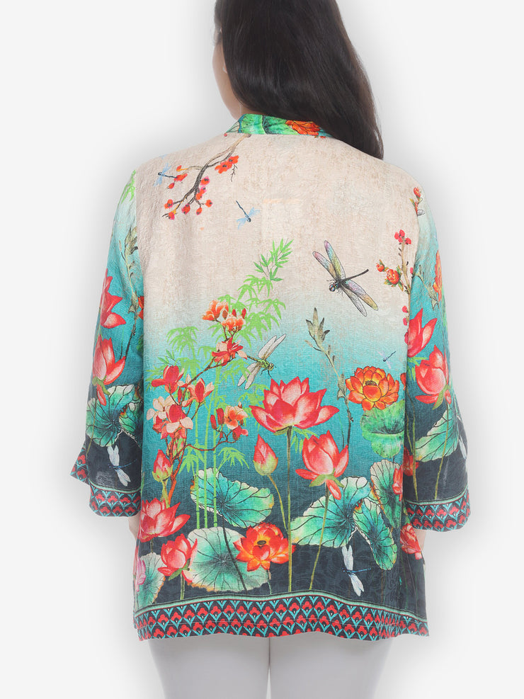 Lotus With Dragonflies Silk Blouse
